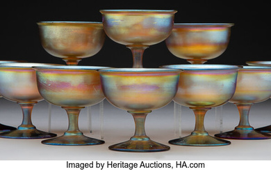 Ten Tiffany Studios Favrile Glass Sherbets (circa 1910)