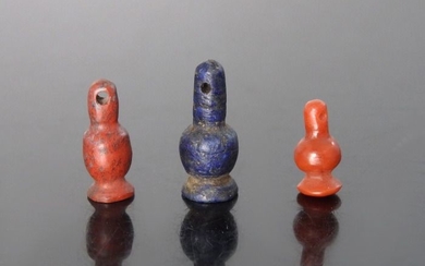 Three Egyptian Hard Stone Seed Vessel Amulets - 10mm to 15mm height