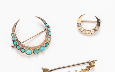 Three Gold Crescent Brooches