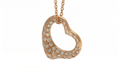 Tiffany & Co.: A heart shaped diamond pendant set with numerous brilliant-cut diamonds totalling app. 0.47 ct., mounted in 18k rose gold. IF/VS.