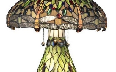 Tiffany-style Yellow Dragonfly Lighted-base Table Lamp