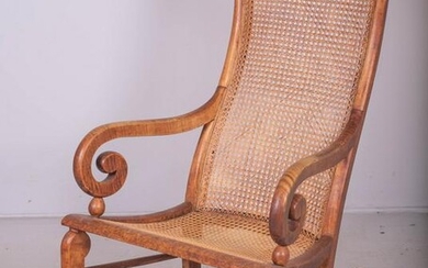 Tiger maple caned rocking chair