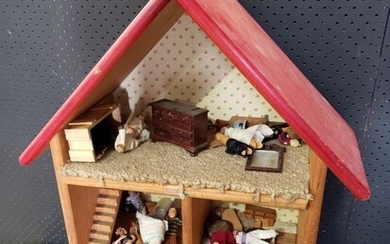 Timber Dolls House with Furniture (H:72cm)