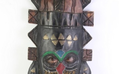 Timber Tribal Mask with Ornamental Beads