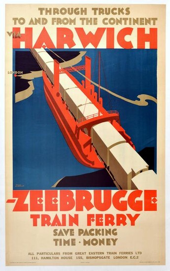 Travel Poster Harwich Zeebrugge Railway Ferry Frank