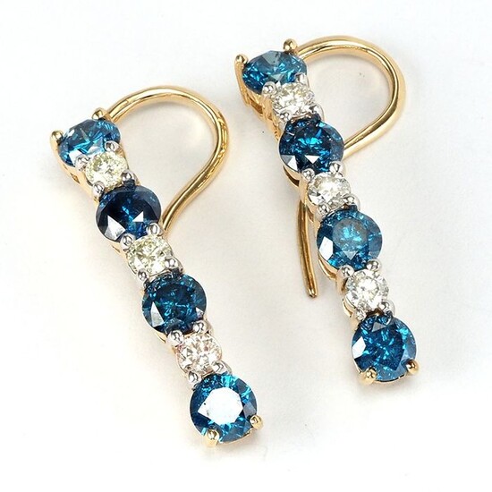 TreatedBlue Diamond -Natural Diamond Earring - 14 kt. Bicolour - Earring - Colour Treated 2.52 ct Diamond