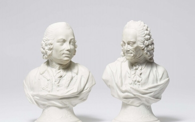 Two Berlin KPM biscuit porcelain busts of Voltaire and Marquis d'Argens