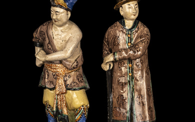 Two Chinese Glazed Porcelain Figures of Males
