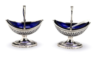 Two Dutch silver salt cellars with blue glass liners., The Hague