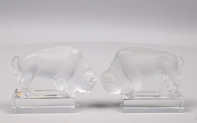 Two Lalique Crystal Paperweight Figures of Buffalo