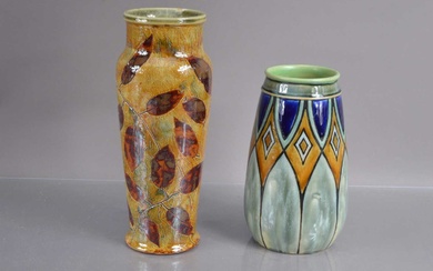 Two Royal Doulton Vases including an Art Nouveau "Autumn Leaves" stoneware vase circa 1920s