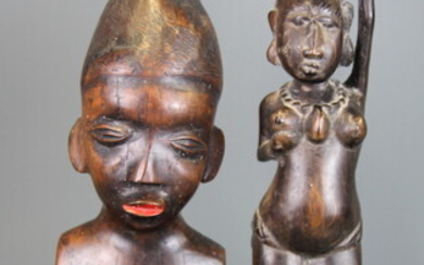 Two early African carved hardwood tribal figures, tallest 37cm.