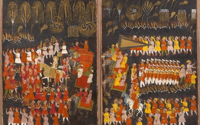 Two miniature paintings 'Celebration of Diwali' Indian, probably Deccan, sub-style,...