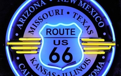US Route 66 & 8 States Neon Sign with Backplate