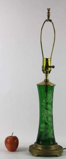 VINTAGE EMERALD CUT TO CLEAR GLASS CYLINDER LAMP