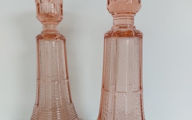 Val Saint Lambert - Charles Graffart & René Delvenne, Luxval - Candlestick Edouard (2) - pressed Rosaline glass