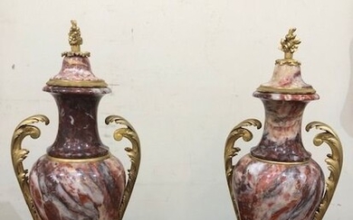 Vase (2) - Napoleon III - Bronze (gilt), Marble - Late 19th century