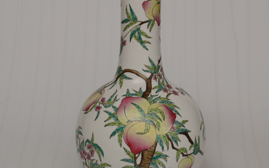 Vase, porcelain, enamel colour decor, motif: nine peaches china, made before the year 1982 within the last quarter of the 20th century.