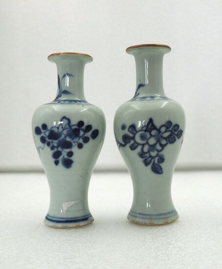 Vases (2) - Blue and white - Porcelain - Flowers - 'flower design' - China - Transitional Period