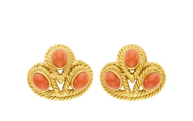 Verdura Pair of Gold and Coral Earclips