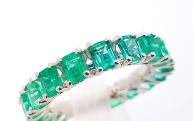 Veretta con Smeraldi 4.10 ct - Emerald - 18kt gold - White gold - Ring