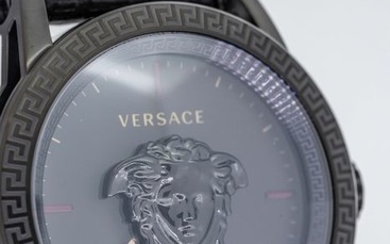 Versace - Palazzo Empire Watch Black PVD Black Leather strap Swiss Made - VERD00218 - Men - Brand New