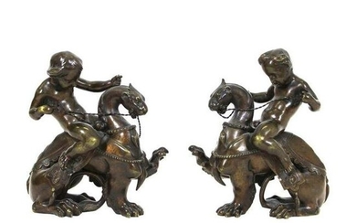 Victor Paillard French Bronze Putti Riding Chimera