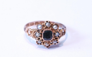 Victorian 12ct gold emerald and seed pearl lady's cluster ri...