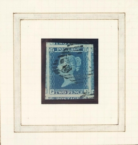 Victorian 1849 two penny blue stamp, plate four