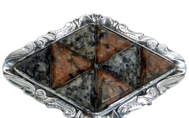 Victorian Sterling Silver-Mounted Slate Backed Scottish Agate Brooch