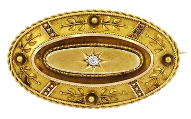 Victorian gold Etruscan revival old cut diamond brooch