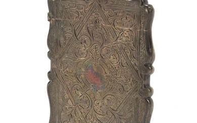 Victorian silver card case engraved with flowers and vines, ...