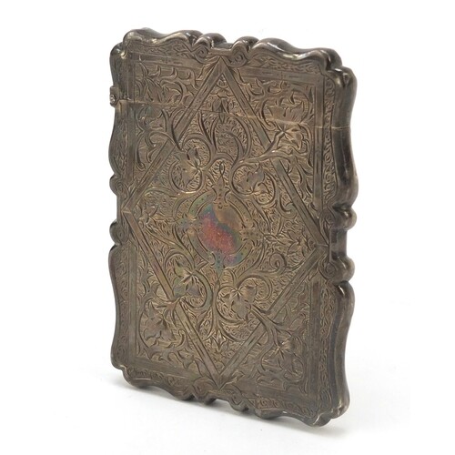 Victorian silver card case engraved with flowers and vines, ...