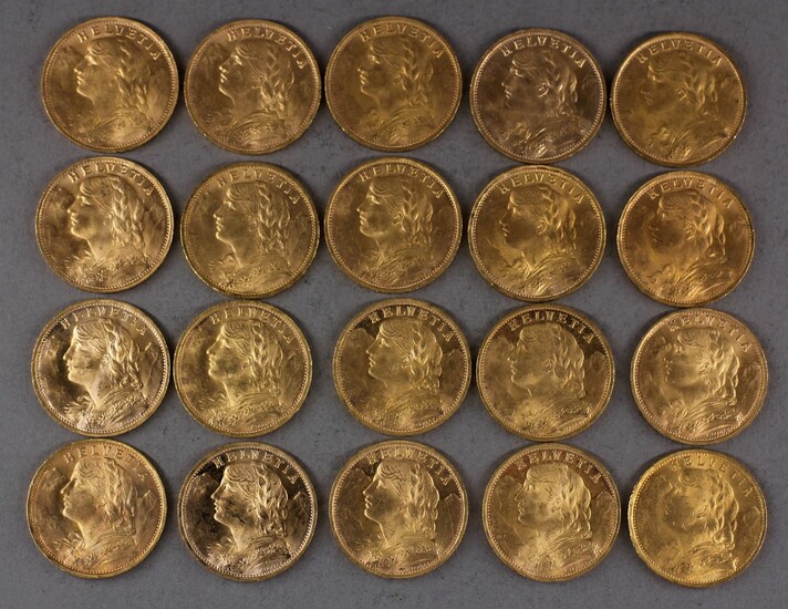 *Vingt pièces de 20 Francs Suisse en or - Lot 25 - Kahn & Associés