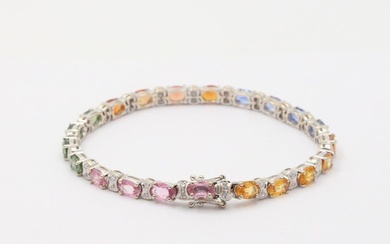 Vintage 18K Gold 15 Carat Rainbow Sapphire Diamond Line Bracelet...