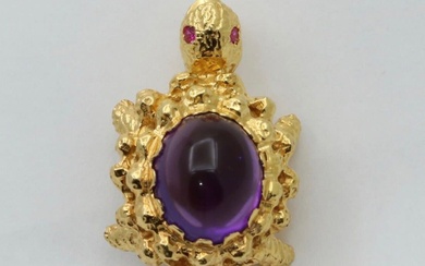 Vintage Amethyst and 18K Gold Turtle Pin