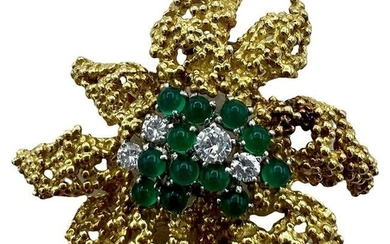 Vintage Boucheron Paris 18K Gold, Chrysoprase and Diamond Pin Brooch