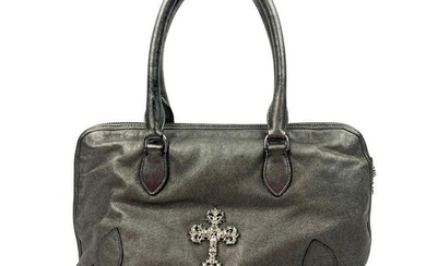Vintage Chrome Hearts Grey Leather Sterling Silver Tote