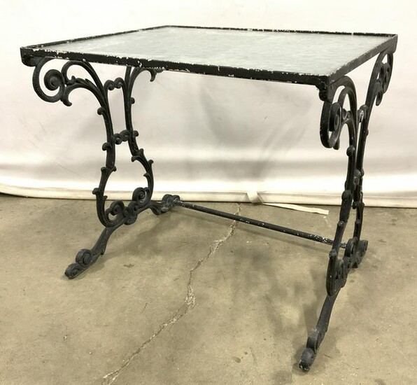 Vintage Glass Topped Scrolled Metal Side Table