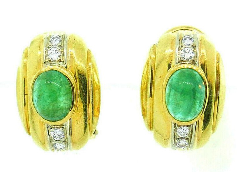 Vintage Italian 18k Yellow Gold Cabochon Emerald