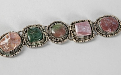 Vintage Navajo Silver & Agate Bracelet