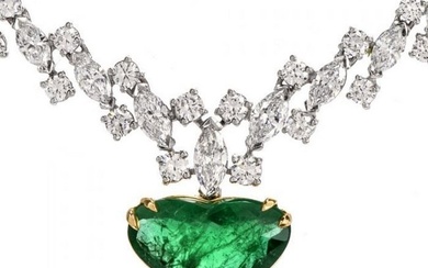 Vintage Riviera Diamond Emerald Heart Gold Necklace