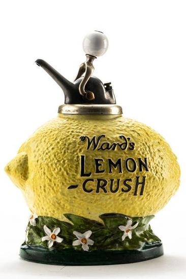 Vintage marked "Ward's Lemon Crush" Syrup Dispenser, measures 14" T overall to top of pump x 11"