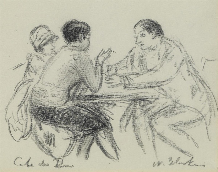 WILLIAM GLACKENS Figures Seated at a Table, Café du Dôme, Paris. Crayon on...