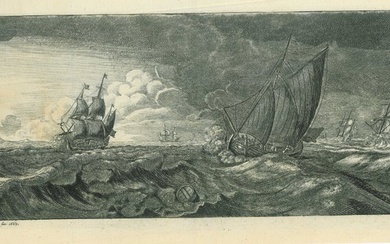 Wenceslaus Hollar (1607-1677) - Zeilschip en drie oorlogsschepen in een zeestorm