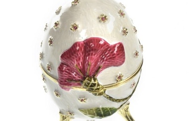 White Egg Music Playing Trinket Box Accented With Cute Pink Flower
