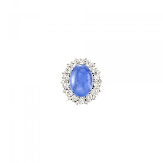 White Gold, Cabochon Sapphire and Diamond Ring