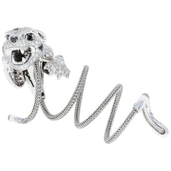 White and Black Diamond Panther Spring Ring
