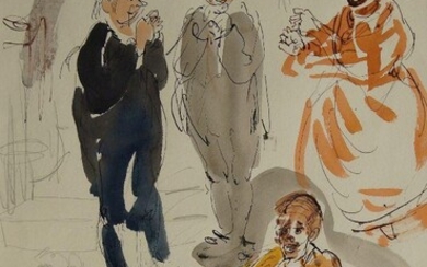 William D. Clyne, Scottish 1922–1981- Figure studies in costume; pen, black ink, watercolour, and gouache on paper, 34.4 x 24.5 cm. (unframed/mounted) (ARR)