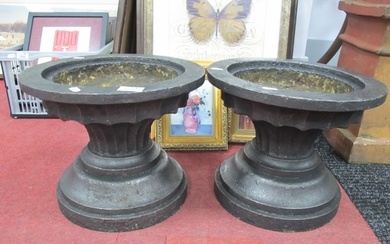 XIX Century Small Pair of Cast Iron Urns, with reeded column...